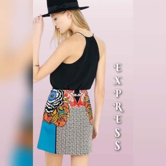 Express Floral Pattern Mini Skirt Size 10 Multicolor - Picture 1 of 11